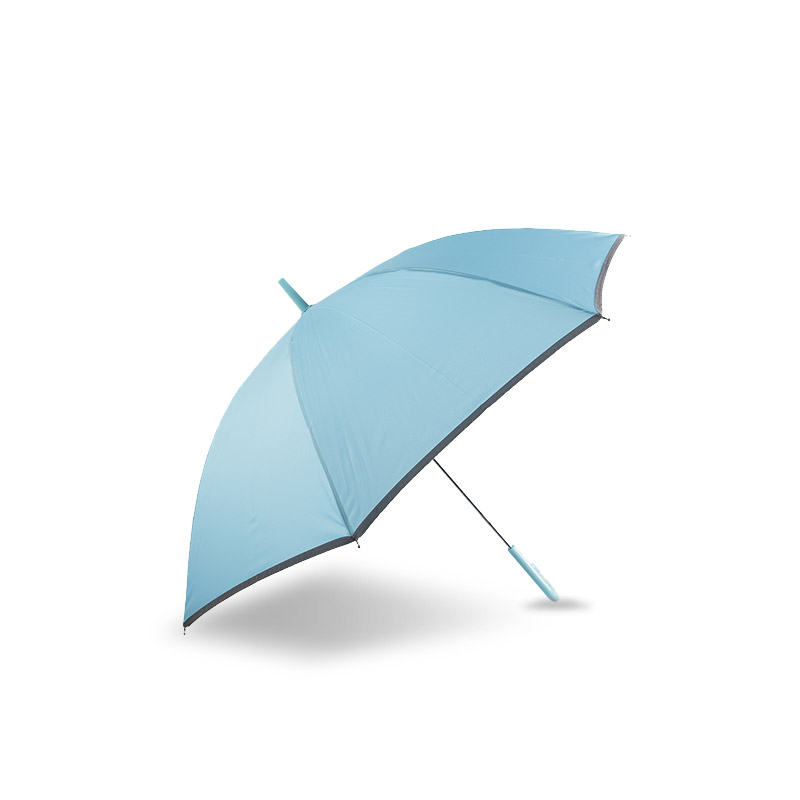 Piccolo Pongee azzurro fresco, con striscia riflettente Ombrello dritto-0E6B0037