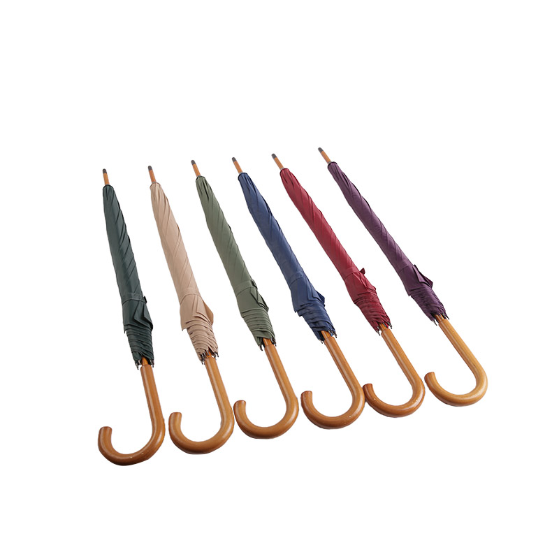 Ombrello dritto Pongee con manico in legno viola-0E6B0064