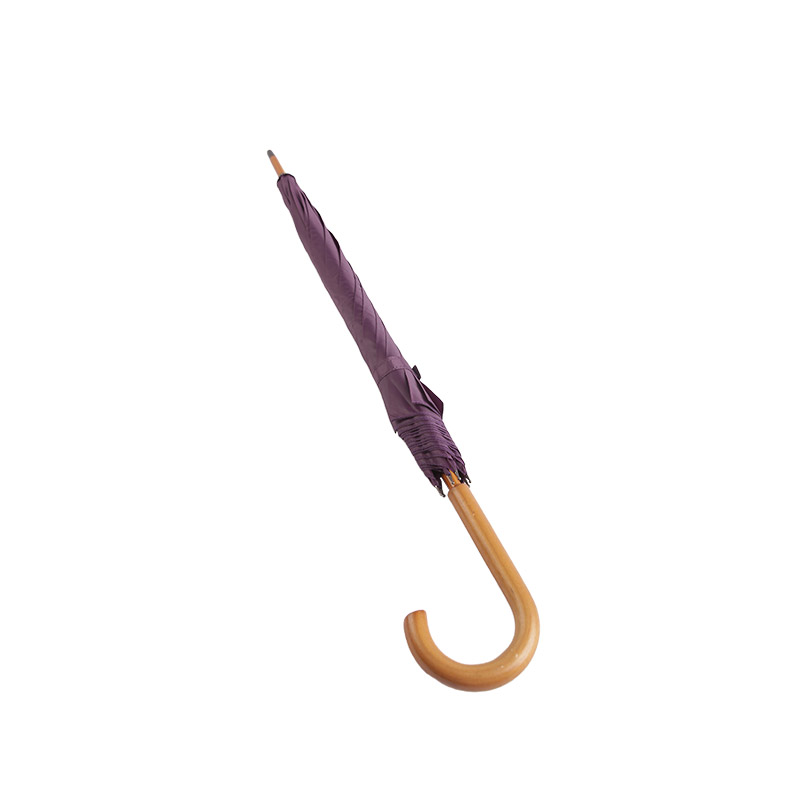 Ombrello dritto Pongee con manico in legno viola-0E6B0064