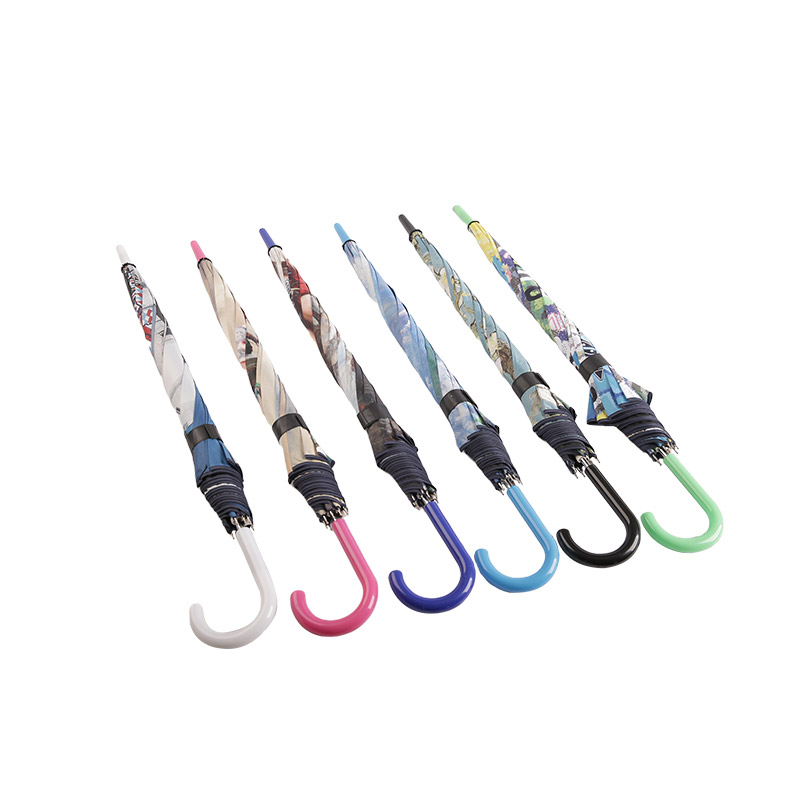 Stampa di pittura di paesaggio Pongee con ombrello dritto rivestito nero-0E6B0080