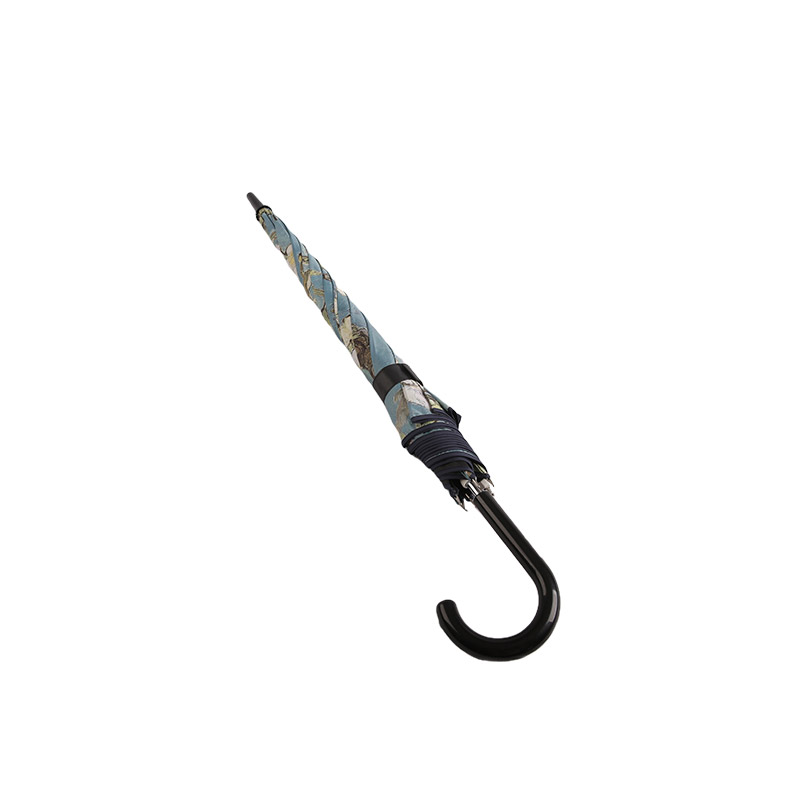 Stampa di pittura di paesaggio Pongee con ombrello dritto rivestito nero-0E6B0080