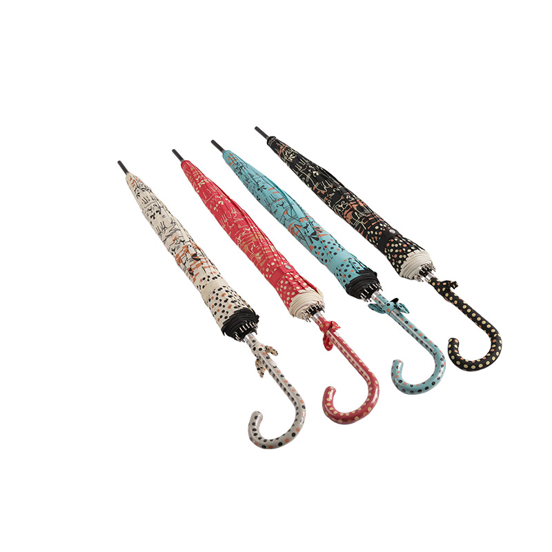 Double Style Cat And Polka Dot Pongee con ombrello dritto rivestito-0E6B0118