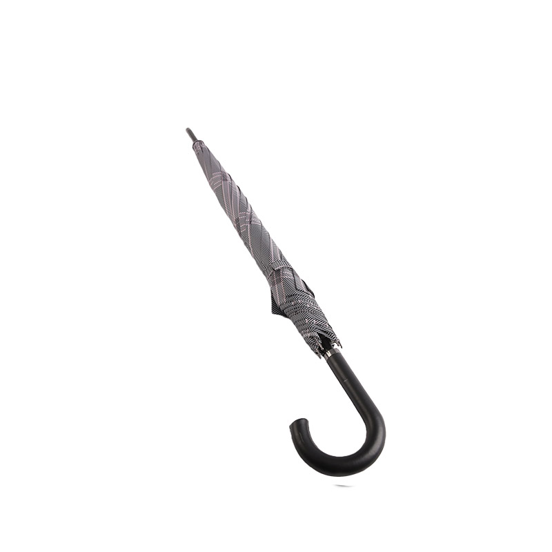 Ombrello dritto in pongee a scacchi grigio scuro-0E6B0351