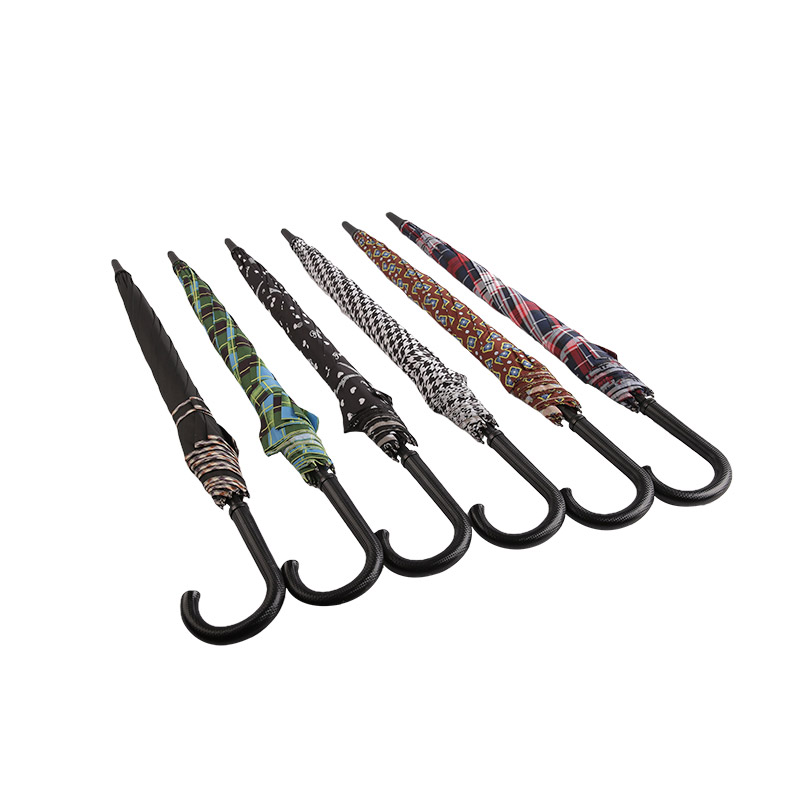 Ombrello dritto Pongee intrecciato a strisce tricolore-0E6B0378