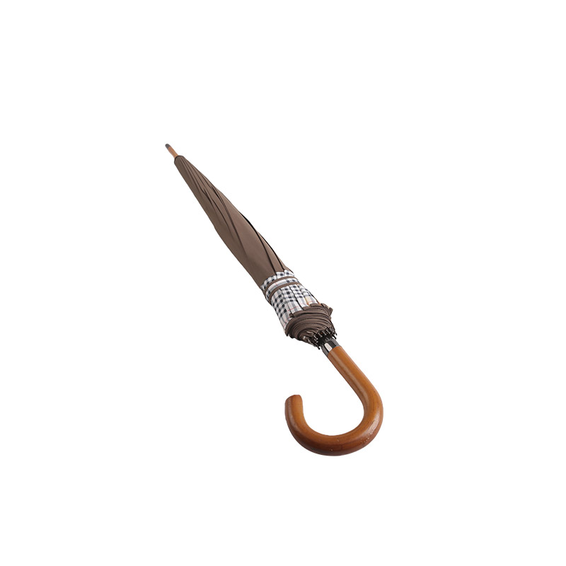 Corrispondenza tra marrone e plaid Pongee Ombrello dritto-0E6B0402