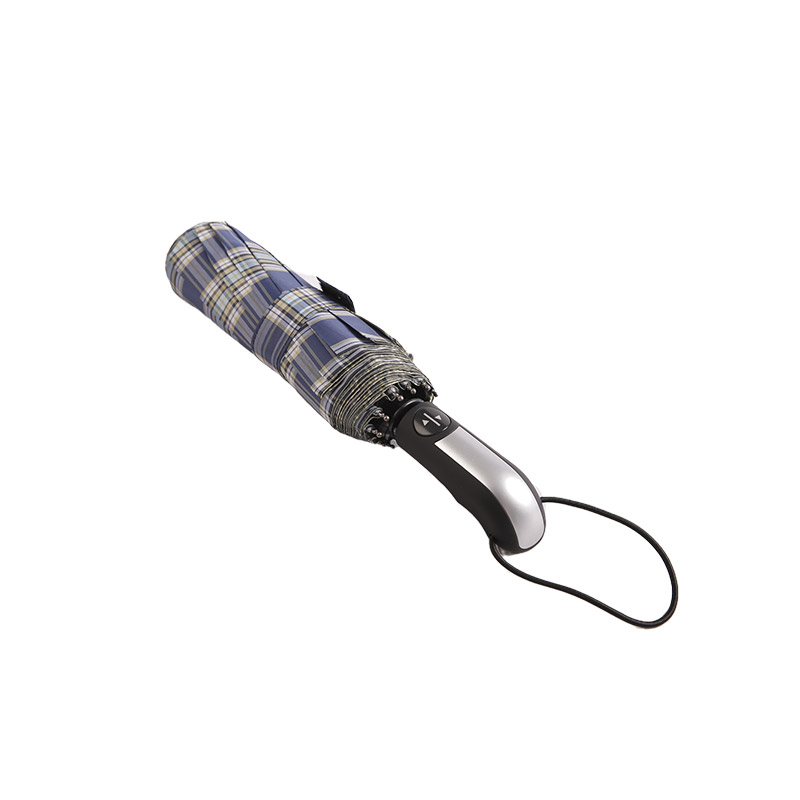 Ombrello a tre ante in Pongee scozzese a righe scure-0E6B0533